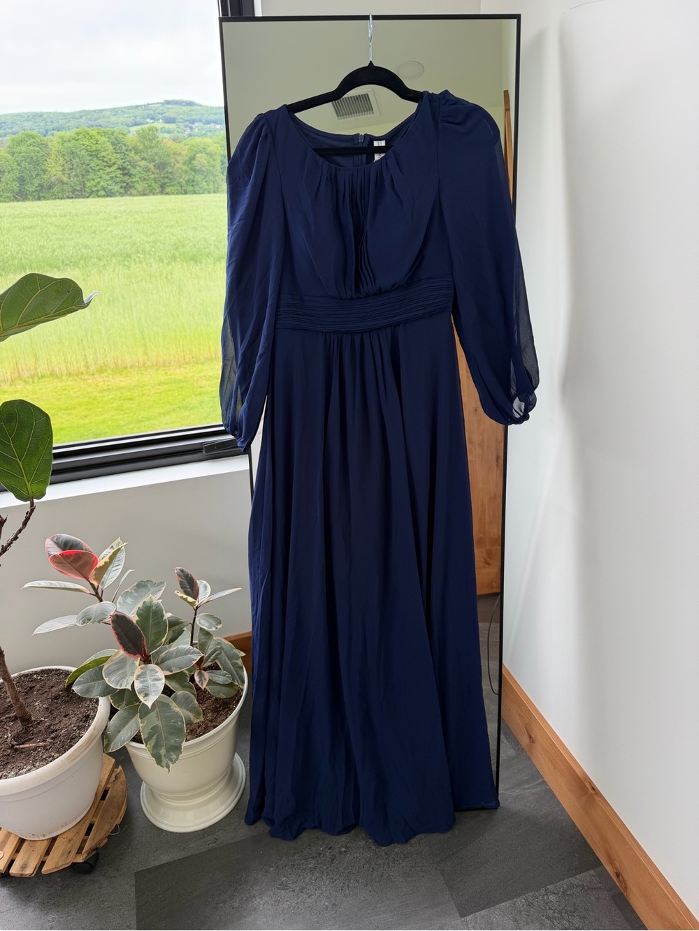 Ever Pretty Navy Blue Long Sleeve Maxi Dress